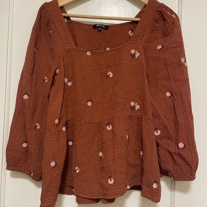 Madewell Amie 3/4 Sleeve Embroidered Daisy Blouse M